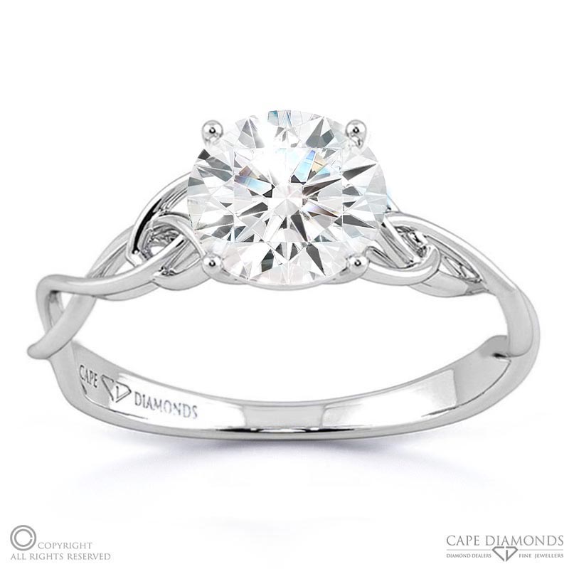 round 4 claw ornate celtic natural diamond engagement ring white gold with 9k white gold metal and round shape diamond