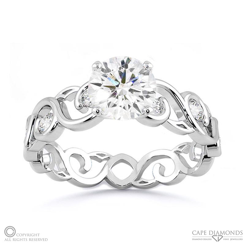 filigree twist natural diamond engagement ring white gold with 9k white gold metal and round shape diamond