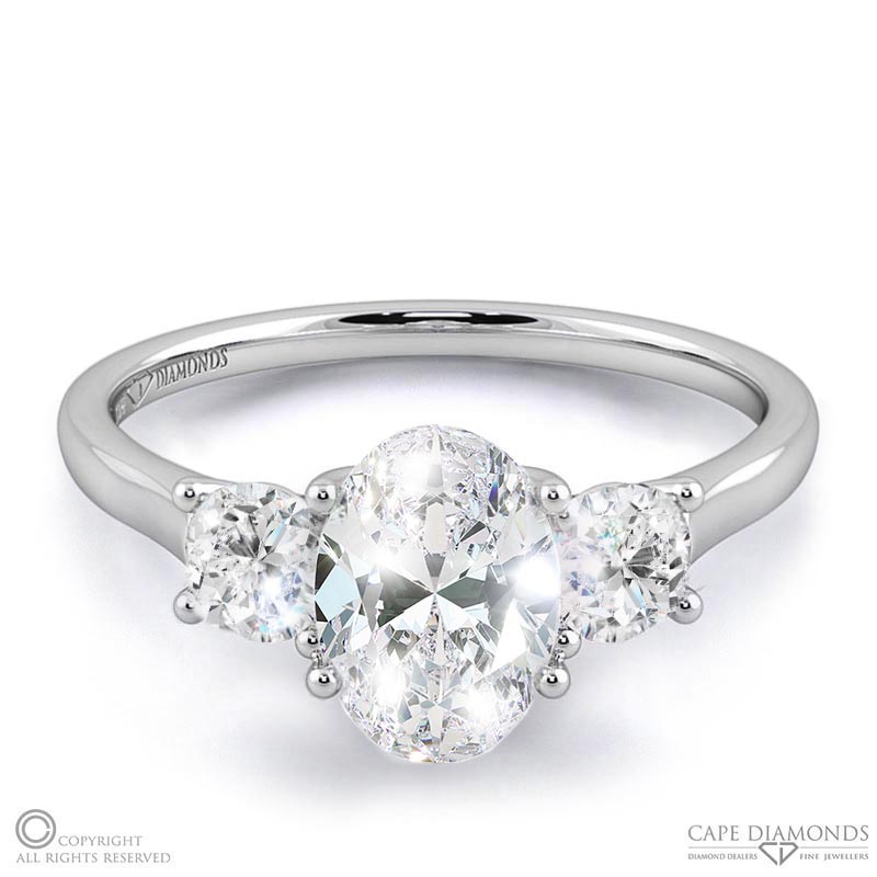 trilogy oval natural diamond engagement ring white gold with 9k white gold metal and oval shape diamond