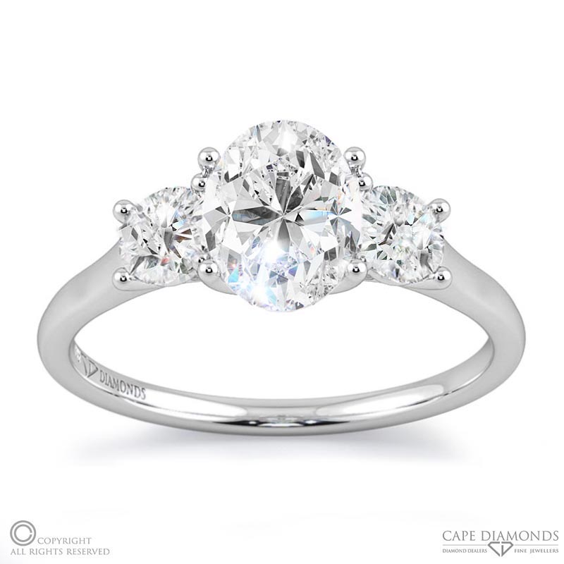 trilogy oval natural diamond engagement ring white gold with 9k white gold metal and oval shape diamond