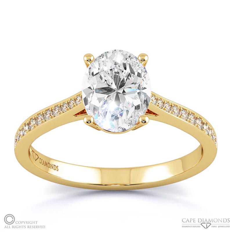 oval solitaire natural diamond pavé ring yellow gold with 9k yellow gold metal and oval shape diamond