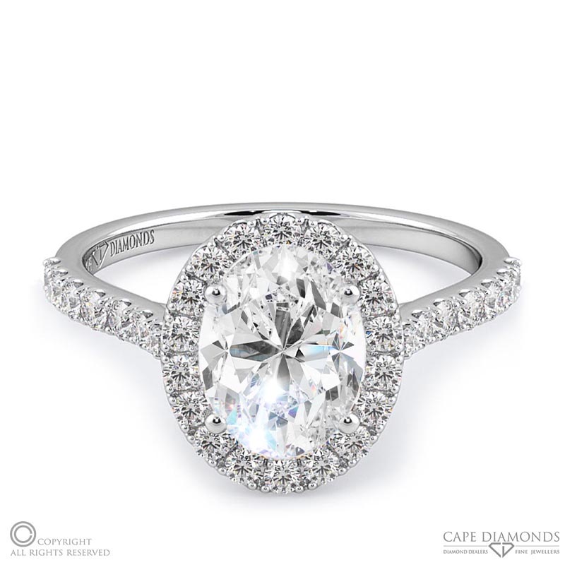 natural diamond oval halo side stones engagement ring white gold with 9k white gold metal and oval shape diamond