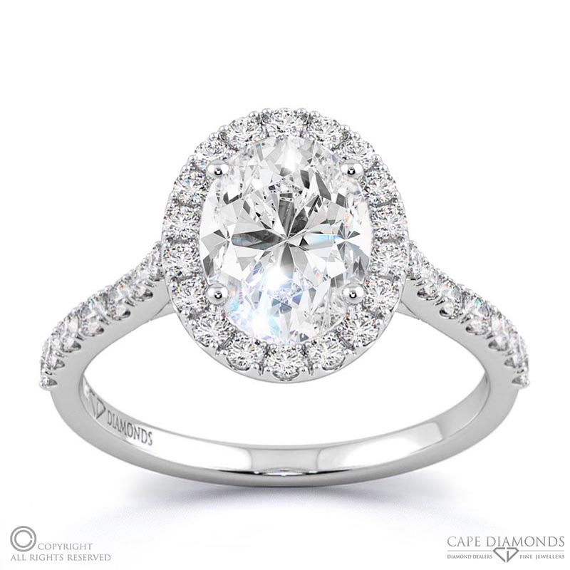 natural diamond oval halo side stones engagement ring white gold with 9k white gold metal and oval shape diamond