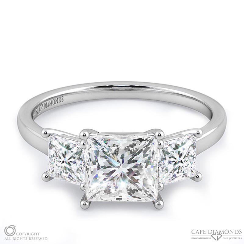 princess cut trilogy natural diamond engagement ring white gold with 9k white gold metal and princess shape diamond