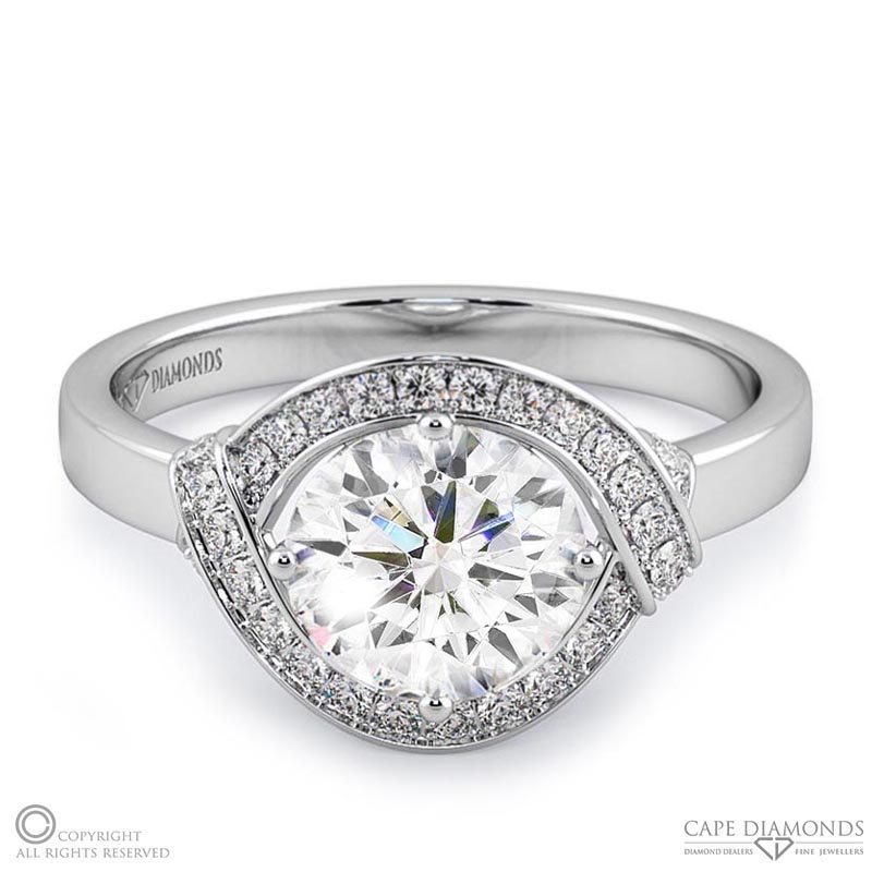 round pave overlap halo natural diamond engagement ring platinum with platinum metal and round shape diamond