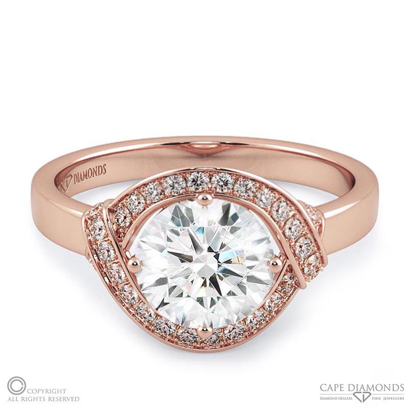 round pave overlap halo natural diamond engagement ring rose gold with 9k rose gold metal and round shape diamond