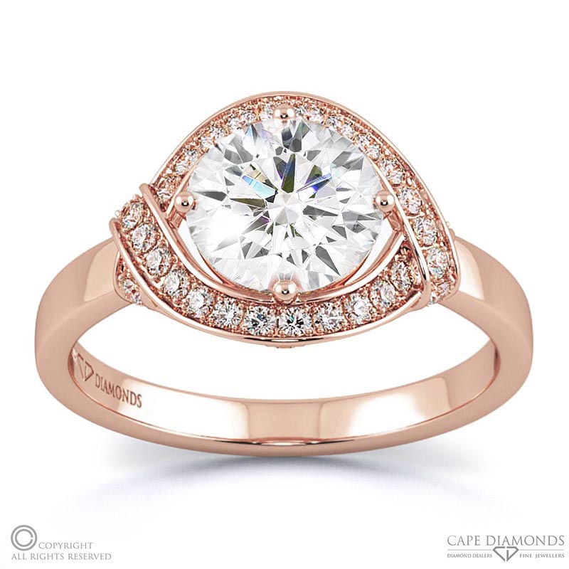 round pave overlap halo natural diamond engagement ring rose gold with 9k rose gold metal and round shape diamond