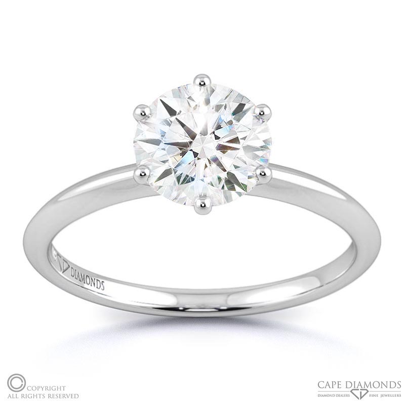 6-prong solitaire round natural diamond setting white gold with 9k white gold metal and round shape diamond