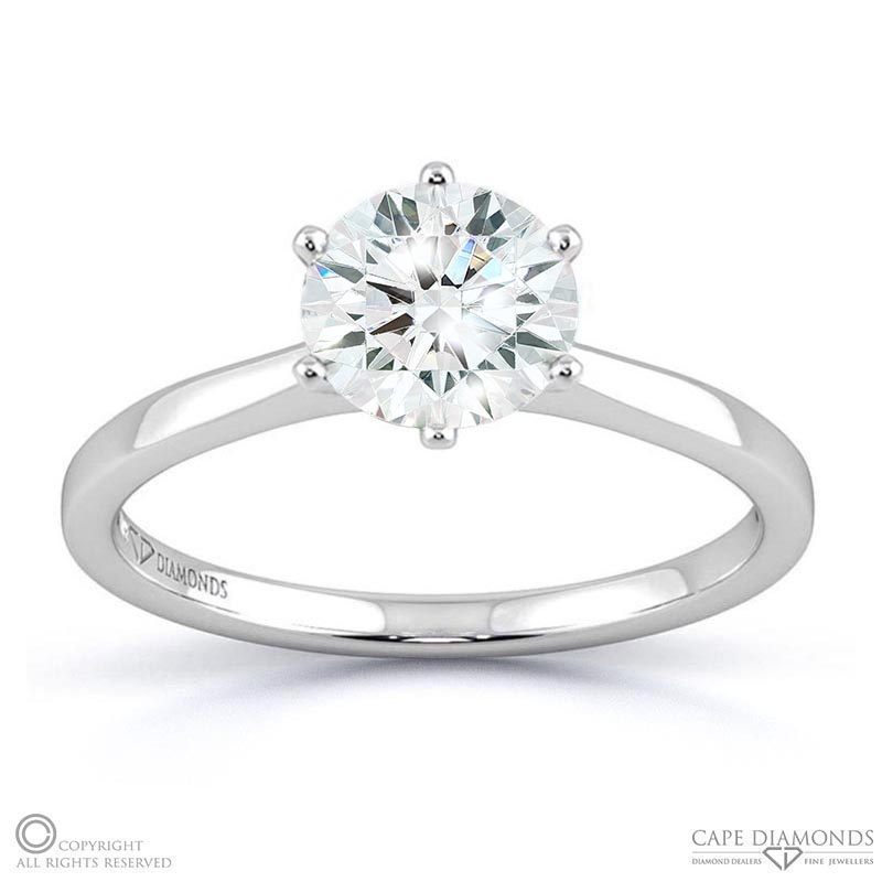 round solitaire 6 claw natural diamond engagement ring white gold with 9k white gold metal and round shape diamond