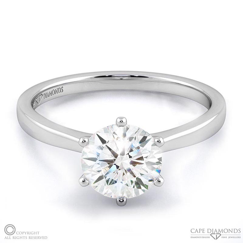 round solitaire 6 claw natural diamond engagement ring white gold with 9k white gold metal and round shape diamond
