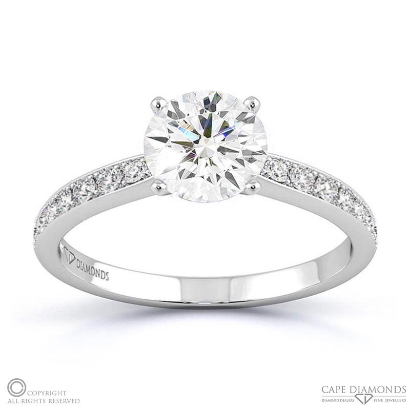 round solitaire stone pave 4-claw setting natural diamond engagement ring white gold with 9k white gold metal and round shape diamond