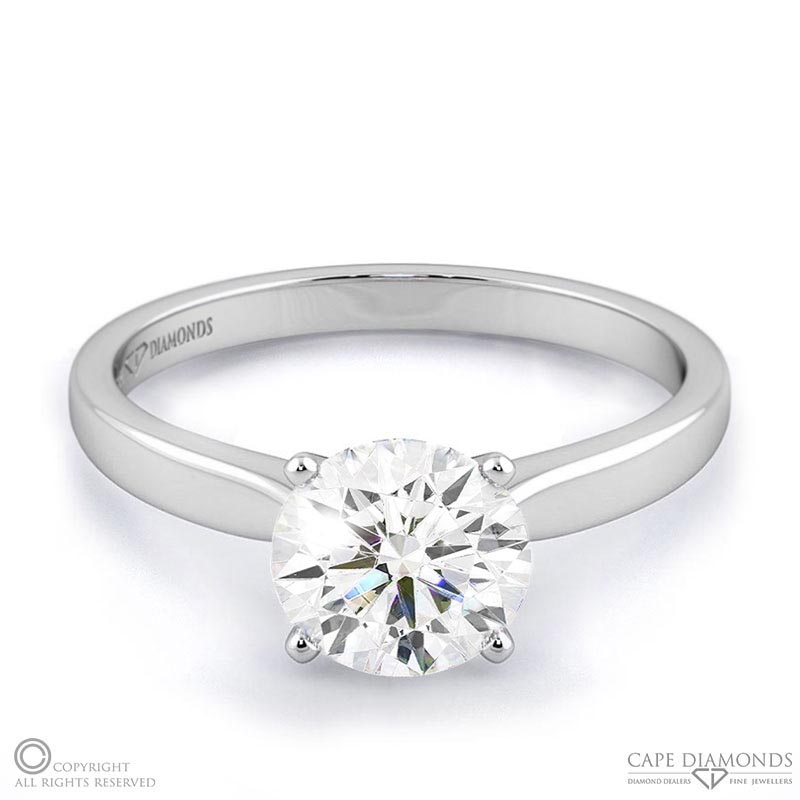 round natural diamond straight 4-claw setting engagement ring white gold with 9k white gold metal and round shape diamond