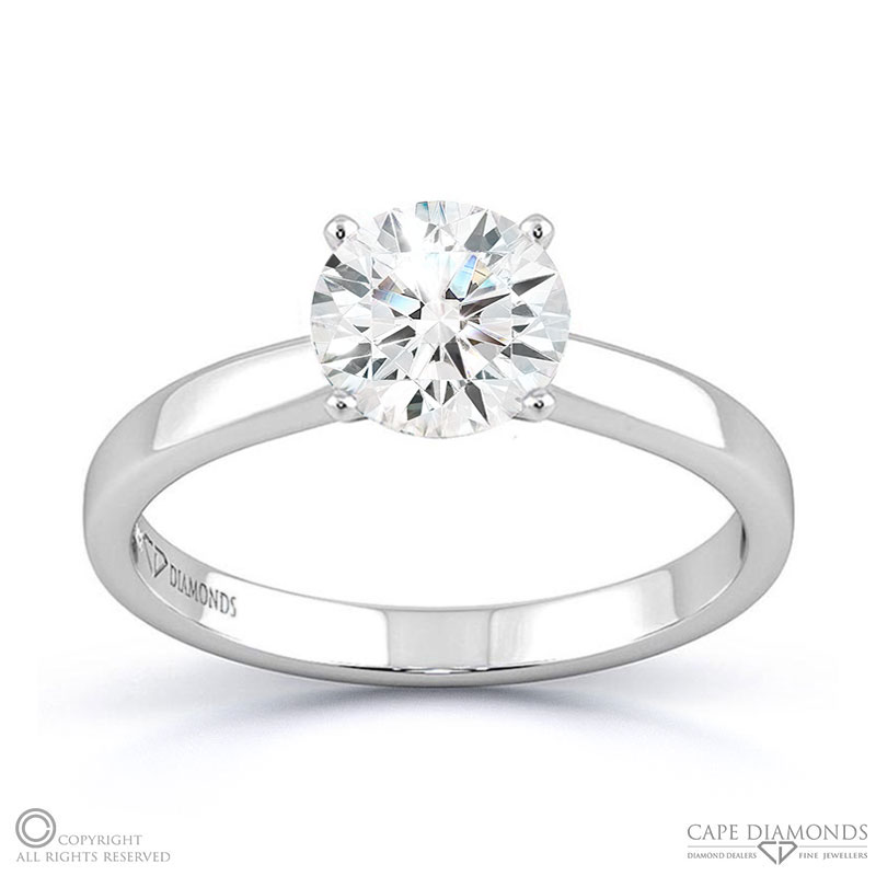 round natural diamond straight 4-claw setting engagement ring white gold with 9k white gold metal and round shape diamond