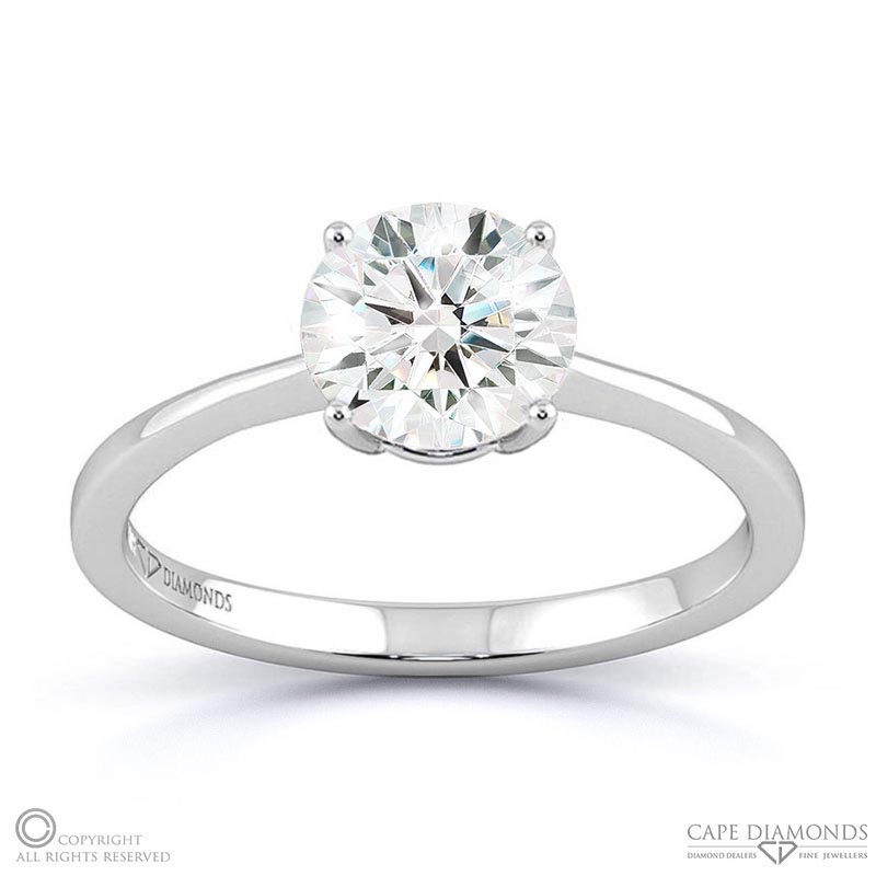 solitaire 4-claw round natural diamond engagement ring white gold with 9k white gold metal and round shape diamond