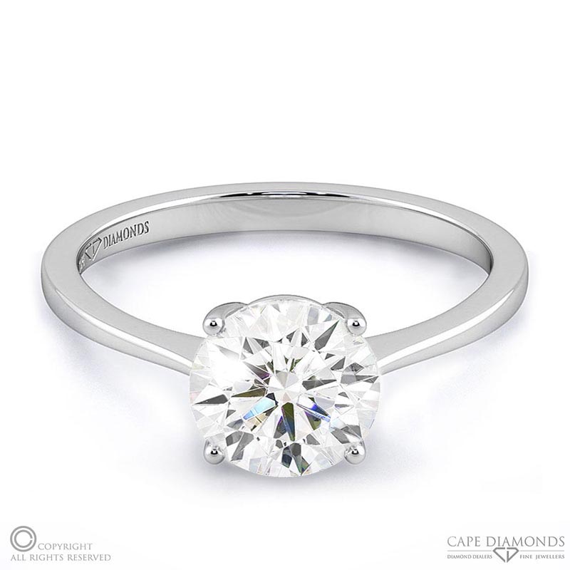 solitaire 4-claw round natural diamond engagement ring white gold with 9k white gold metal and round shape diamond