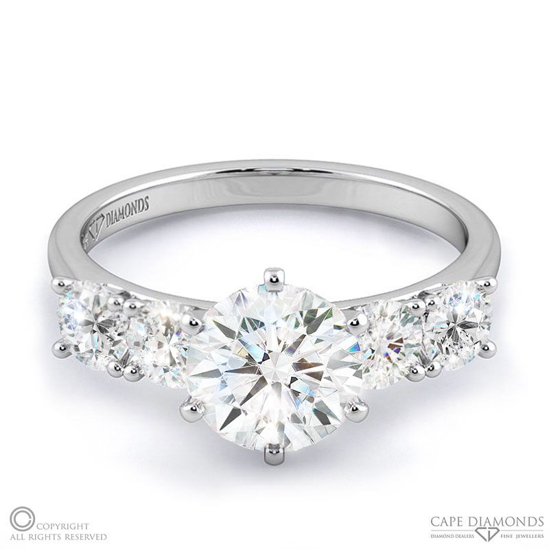 five brilliant natural diamond engagement ring white gold with 9k white gold metal and round shape diamond