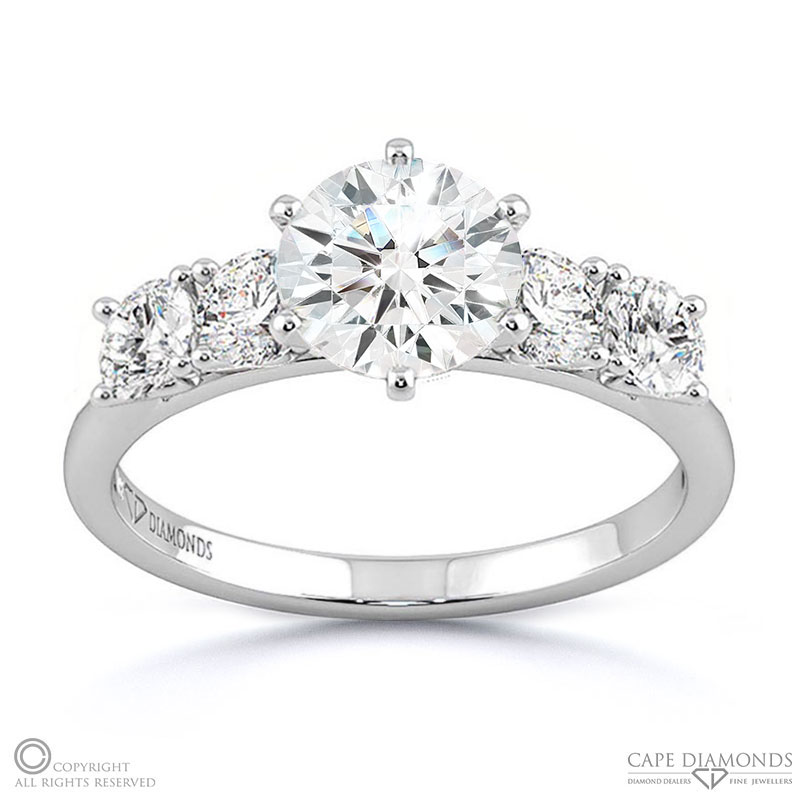 five brilliant natural diamond engagement ring white gold with 9k white gold metal and round shape diamond