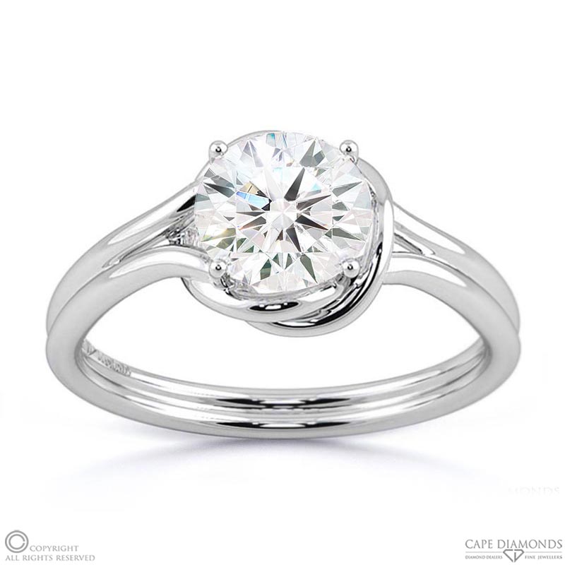 solitaire knot natural diamond engagement ring white gold with 9k white gold metal and round shape diamond