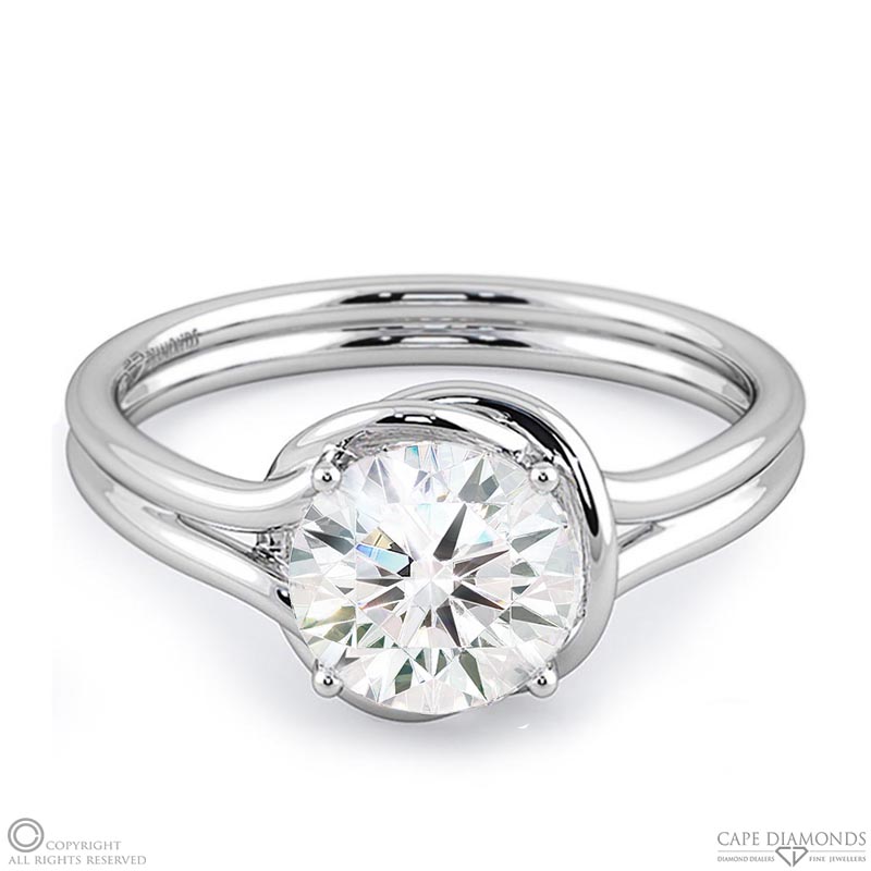 solitaire knot natural diamond engagement ring white gold with 9k white gold metal and round shape diamond
