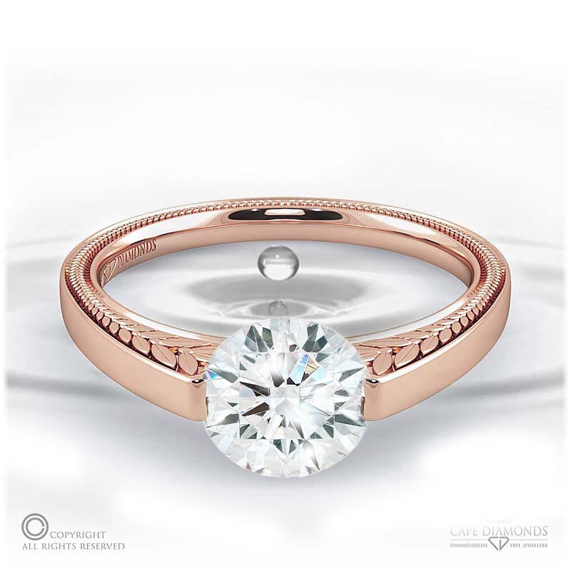 loving engraved soul natural diamond engagement ring rose gold with 9k rose gold metal and round shape diamond
