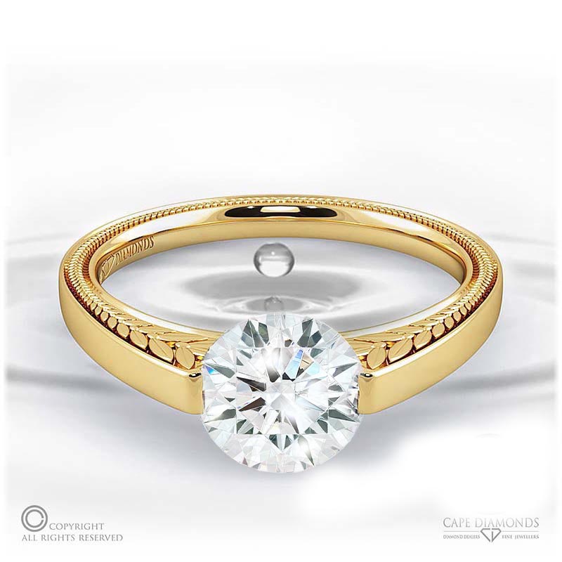 loving engraved soul natural diamond engagement ring yellow gold with 9k yellow gold metal and round shape diamond