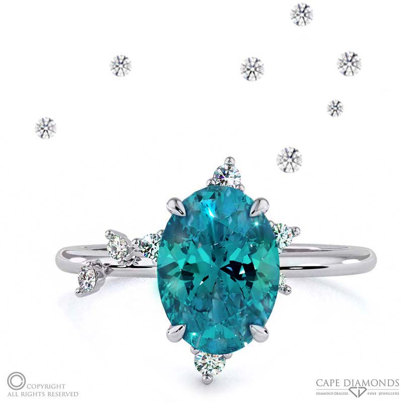 southern cross star alexandrite celestial oval engagement ring platinum with platinum metal and oval shape diamond