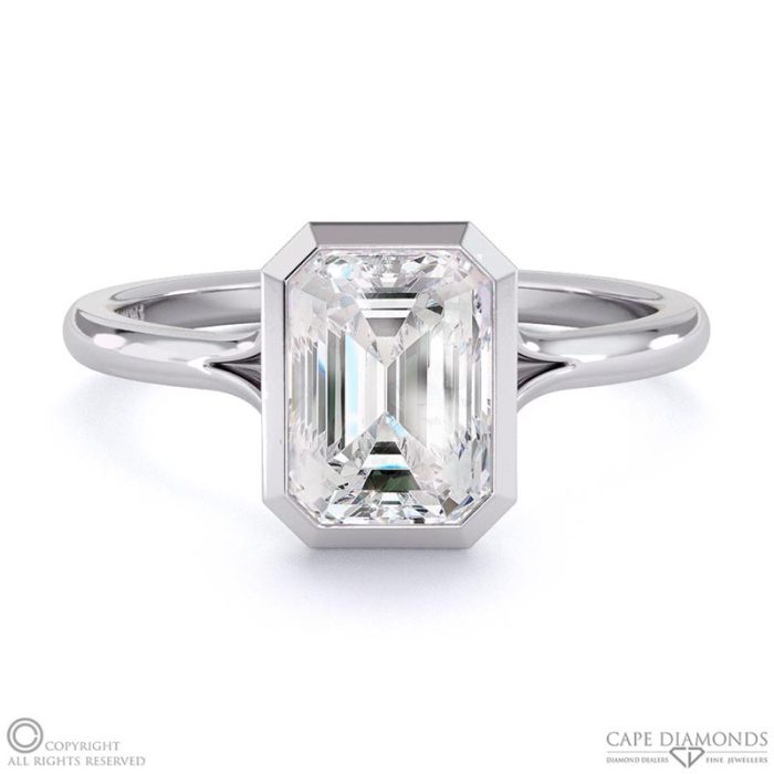 Natural Diamond Emerald-Cut Bezel Setting Split Band Platinum ...