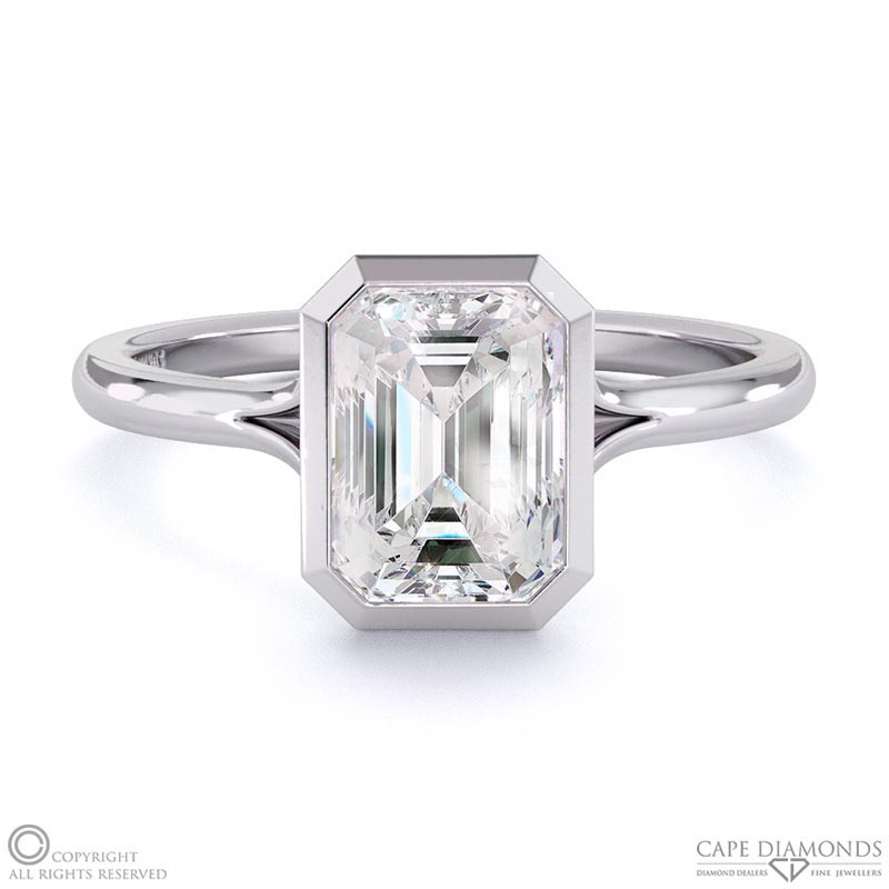 Natural Diamond Emerald-Cut Bezel Setting Split Band Platinum ...