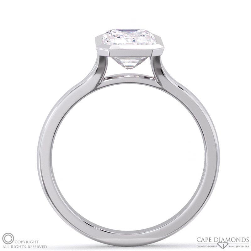Natural Diamond Emerald-Cut Bezel Setting Split Band Platinum ...