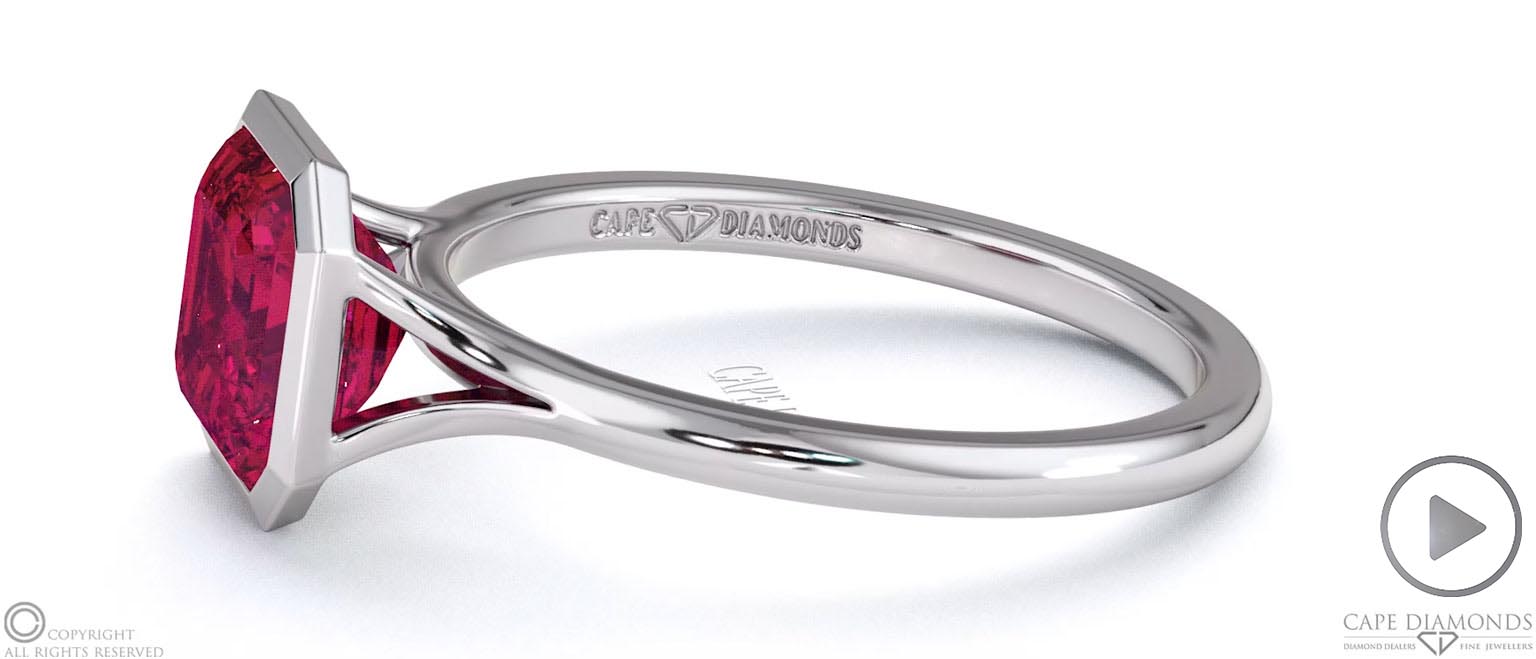 Ruby Asscher Cut Bezel Setting Split Band White Gold Engagement Ring ...