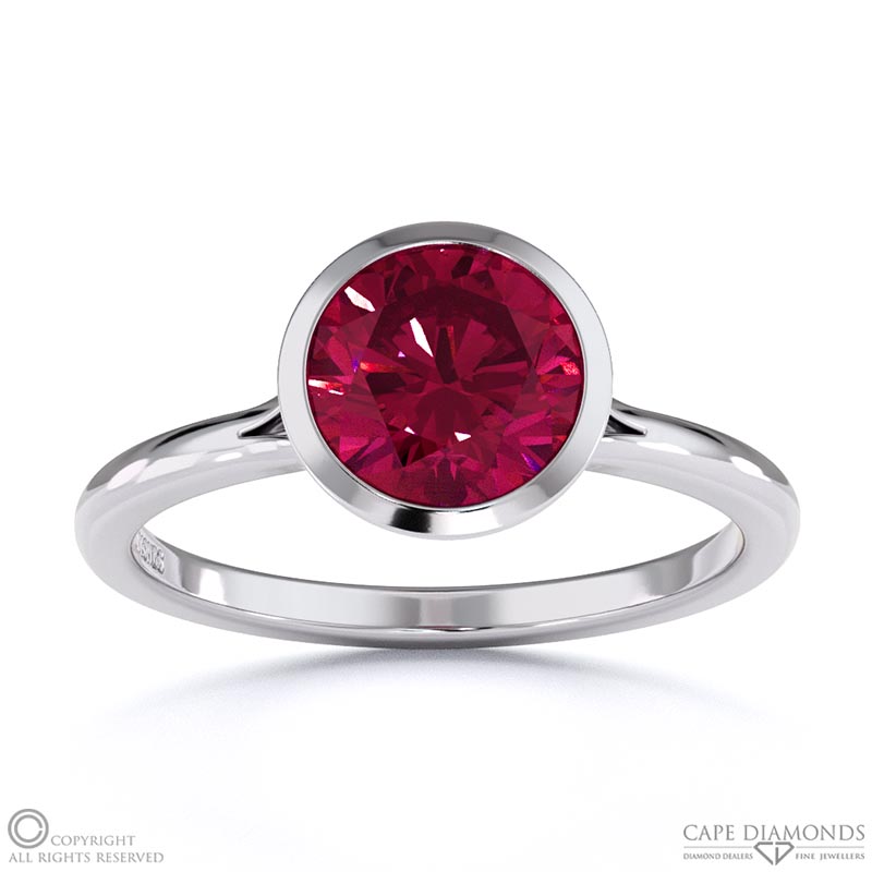 Ruby Round Cut Bezel Setting Split Band White Gold Engagement Ring ...