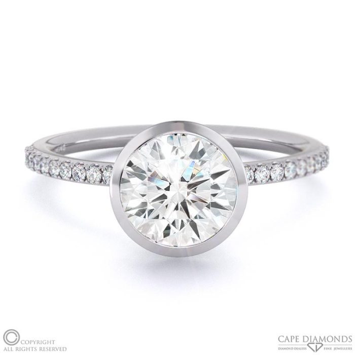 Lab Grown Diamond Round-Cut Basket Bezel Setting Pave White Gold ...