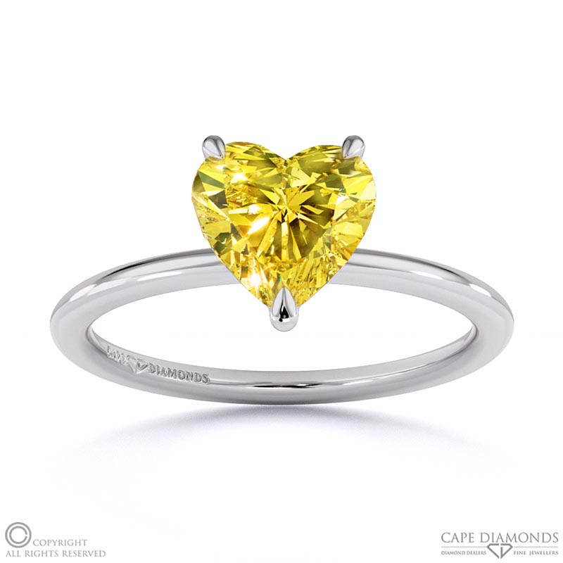 Yellow Natural Diamond Heart Solitaire Claw Engagement Ring White Gold ...
