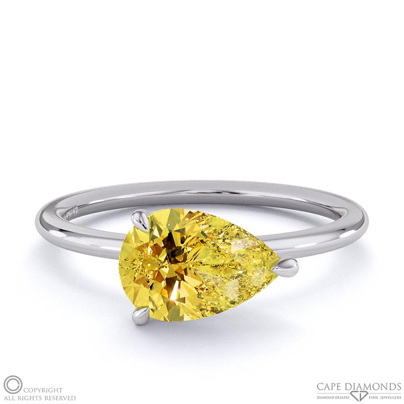 Yellow Lab Grown Diamond East West Pear Cut Solitaire Engagement Ring ...