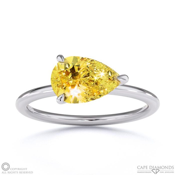 Yellow Lab Grown Diamond East West Pear Cut Solitaire Engagement Ring ...